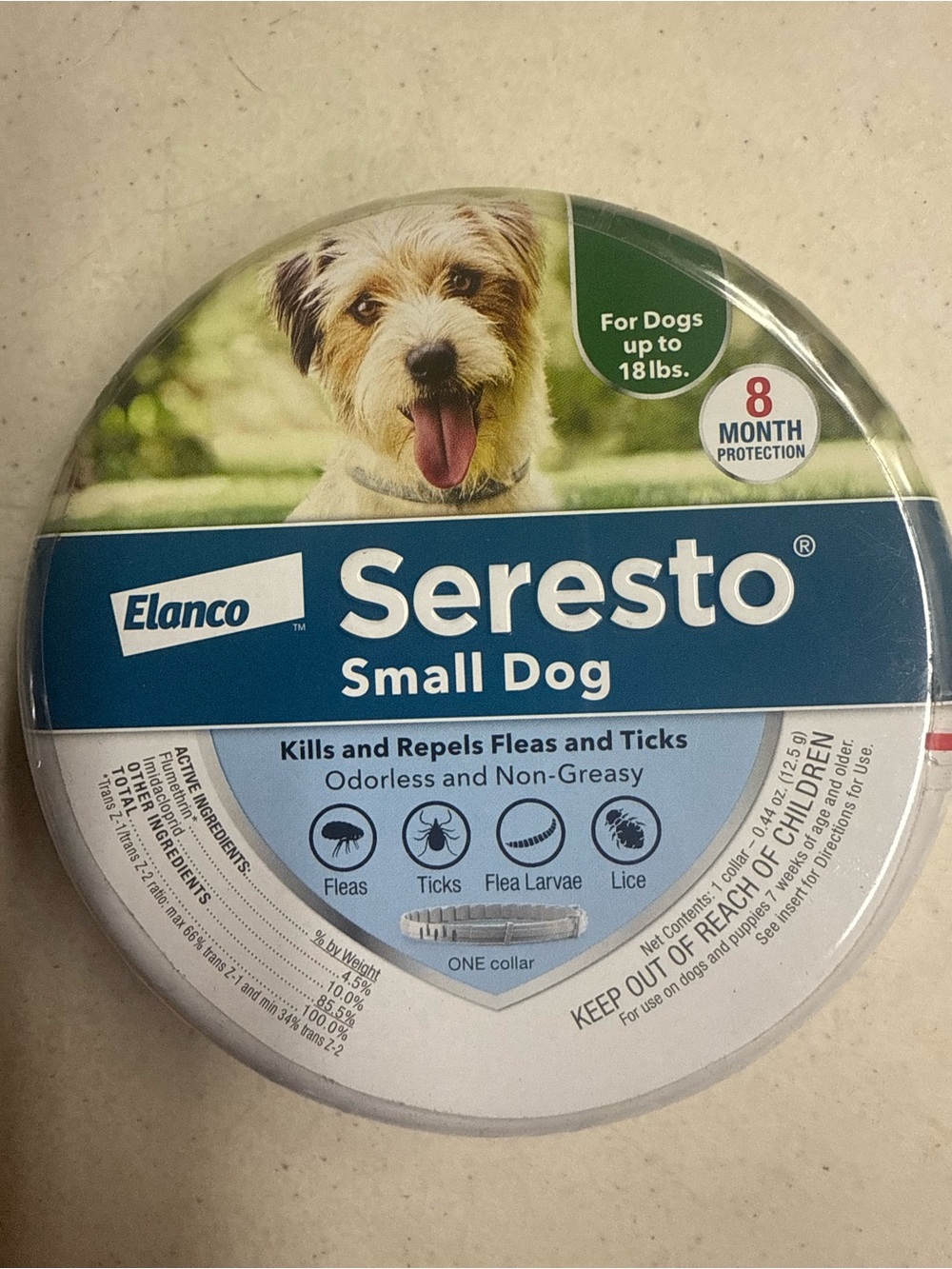 Seresto Flea and Tick Collar 8 Months Protection SMALL Dogs Under 18lbs - Sealed